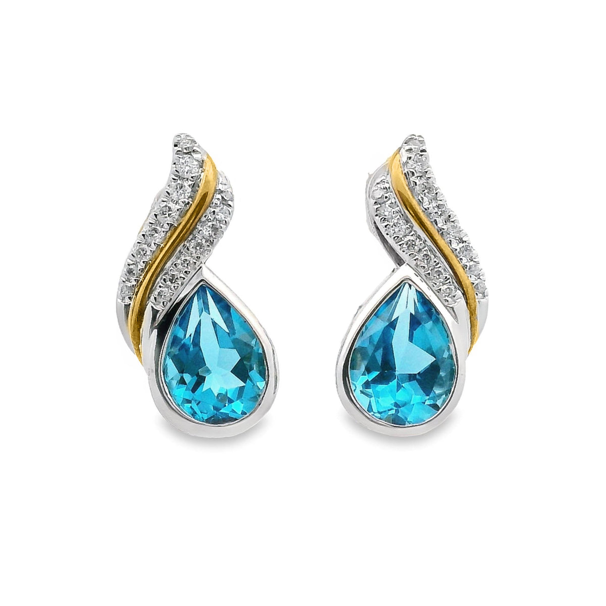 9ct Yellow Gold Blue Topaz And Diamond Stud Earrings
