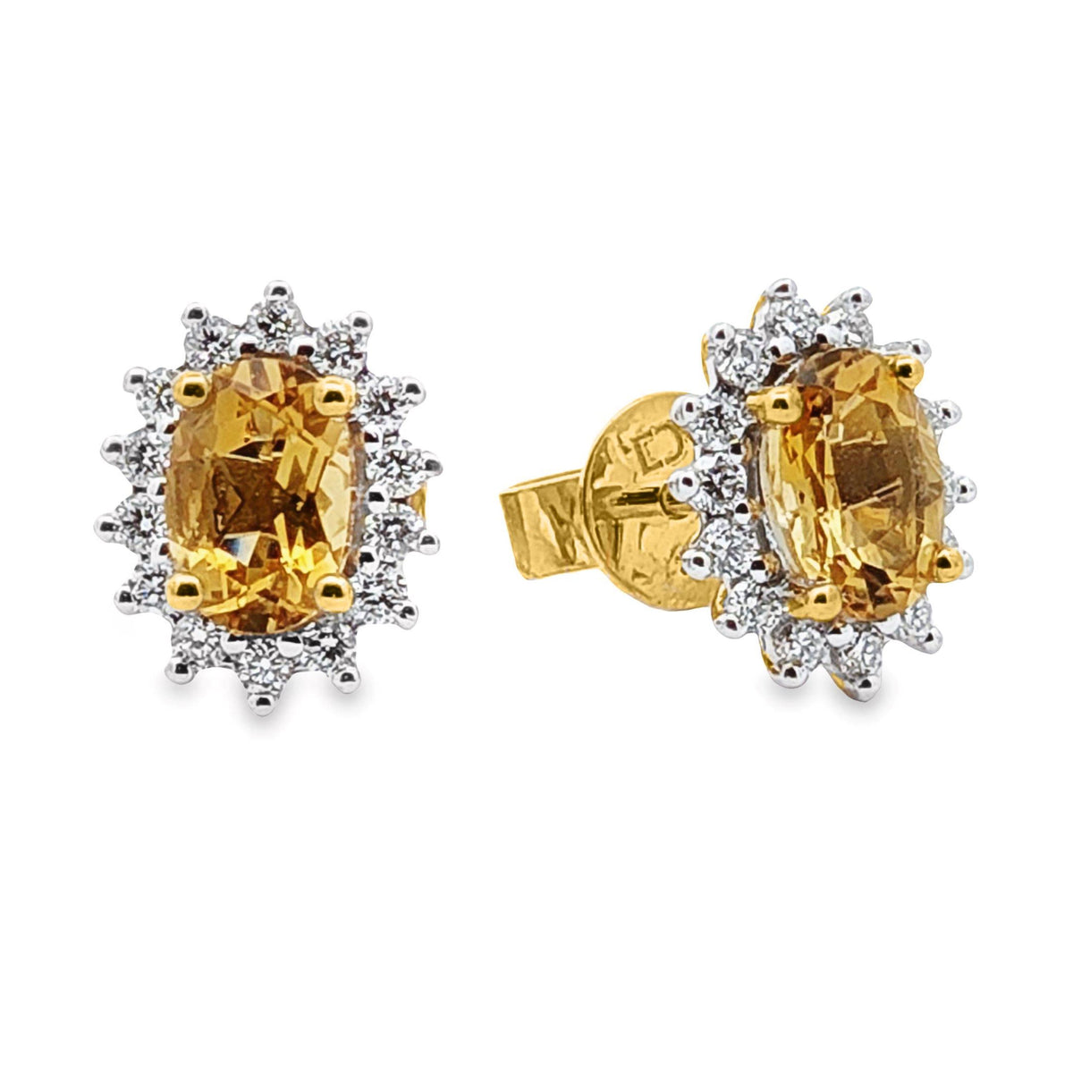 9ct Yellow Gold Citrine And Diamond Halo Studt Earrings
