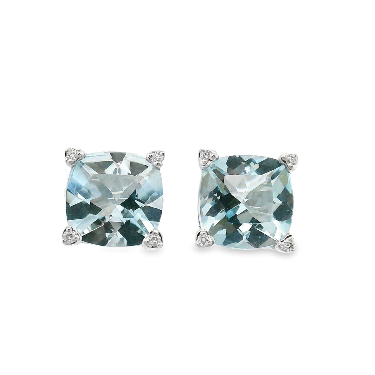 9ct White Gold Aquamarine And Diamond Claw Set Studs