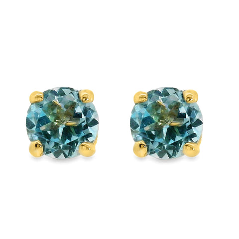 9ct Yellow Gold Blue Topaz Four Claw Stud Earrings