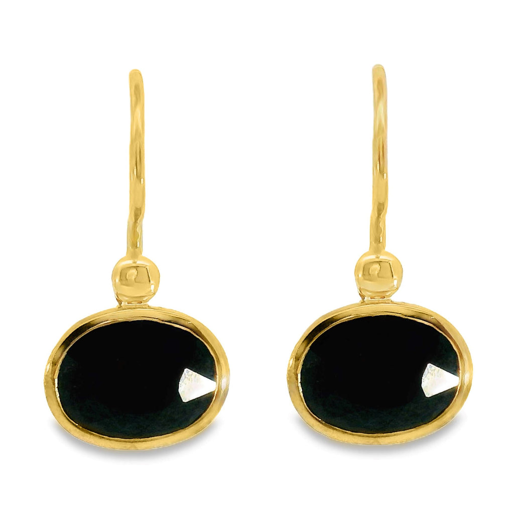 9ct Yellow Gold Black Sapphire Shepherd Hook Earrings