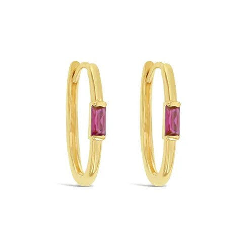 9ct Yellow Gold Paperclip Huggies With Synthetic Ruby