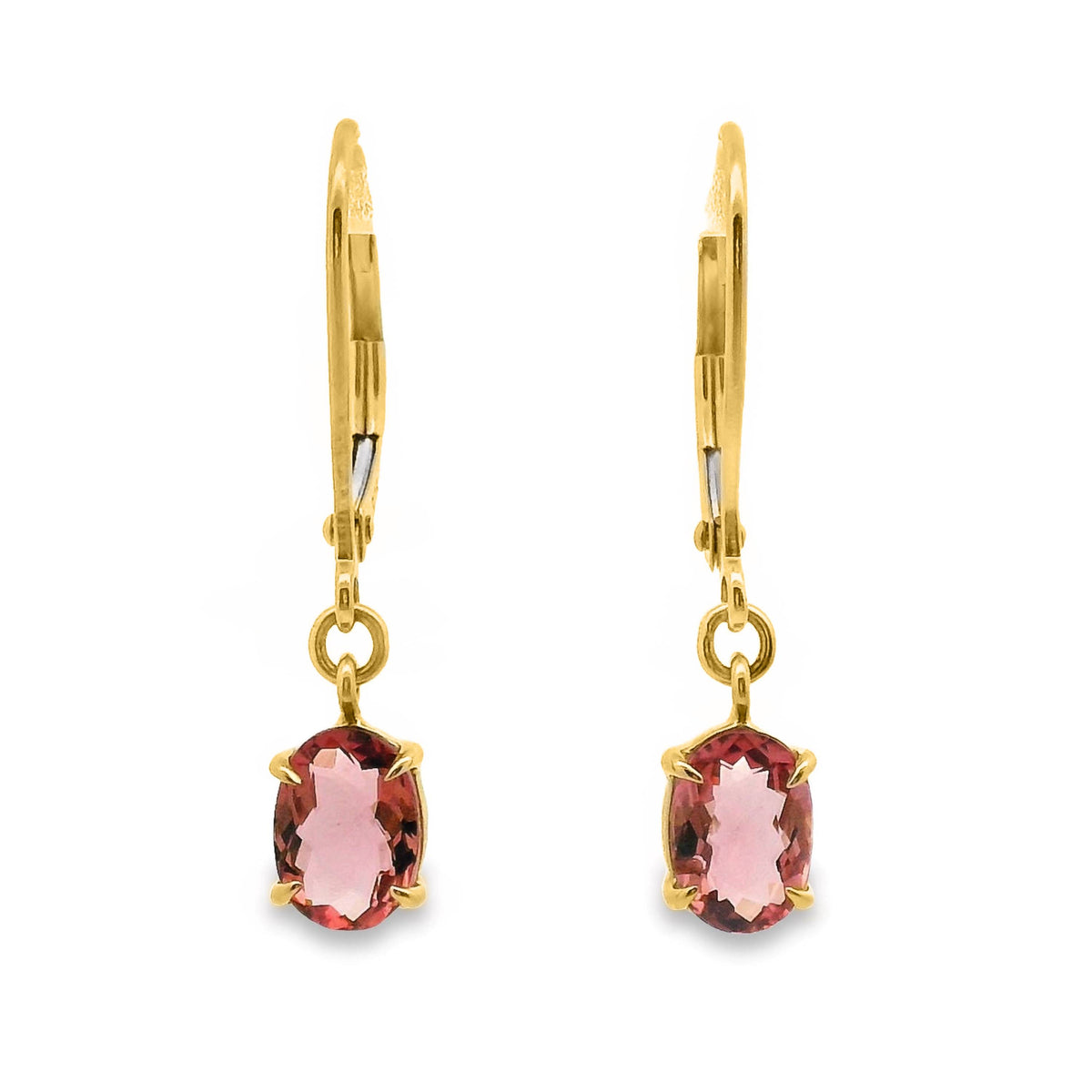 9ct Yellow Gold Pink Tourmaline Continental Hook Earrings