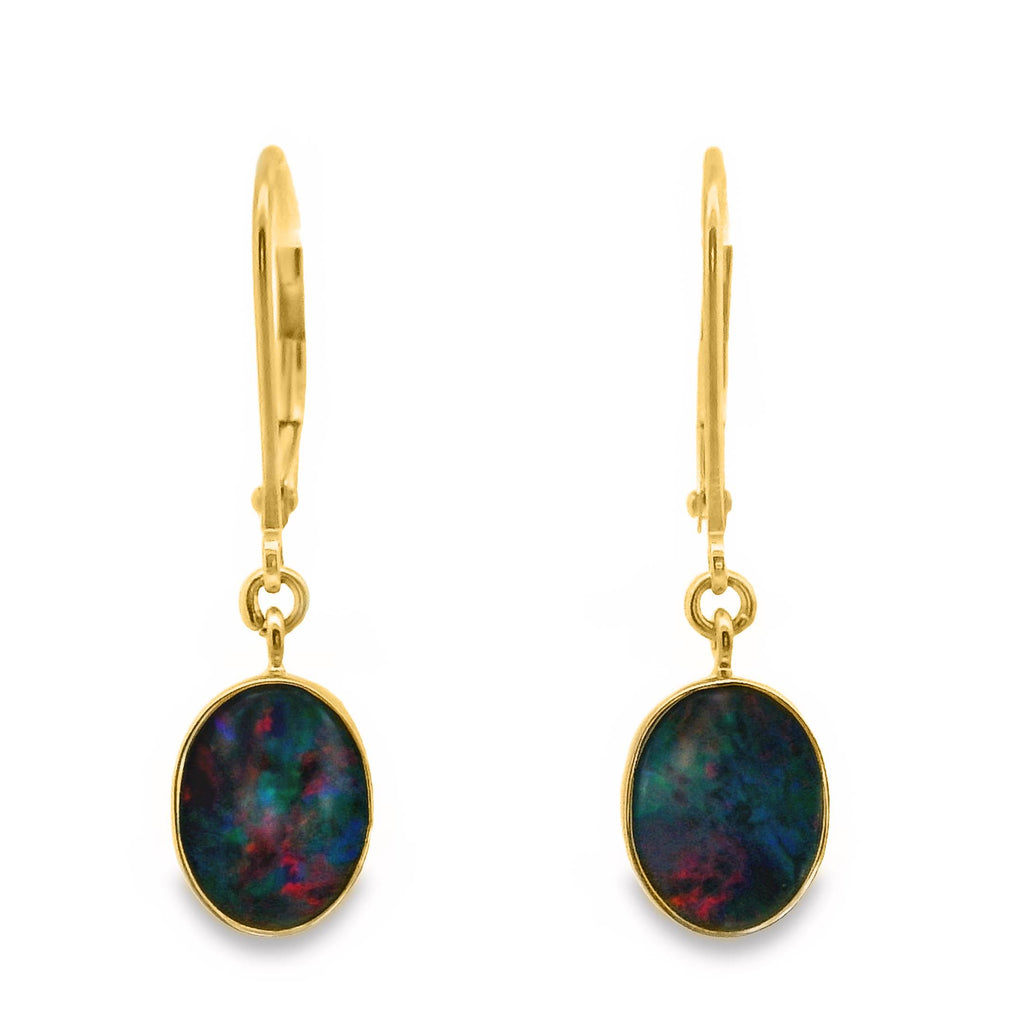 9ct Yellow Gold Opal Doublet Drop Earrings
