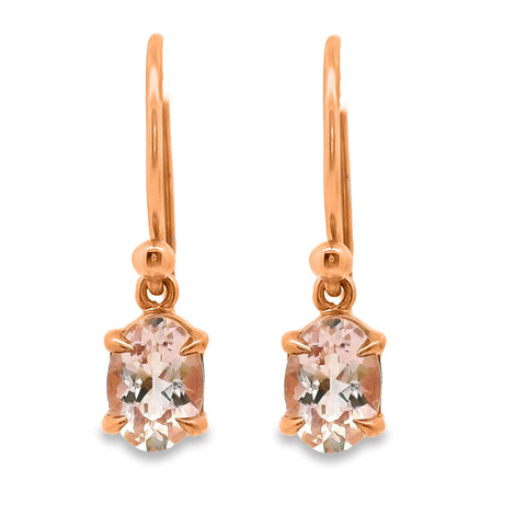 9ct Rose Gold Morganite Hook Drop Earrings