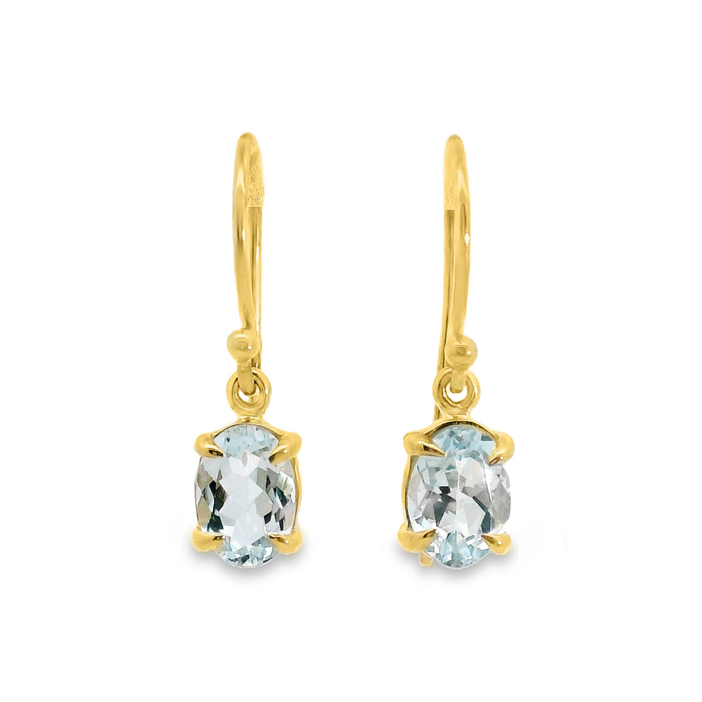 9ct Yellow Gold Aquamarine Shepherd Hook Earrings
