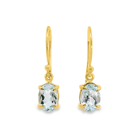 9ct Yellow Gold Aquamarine Shepherd Hook Earrings