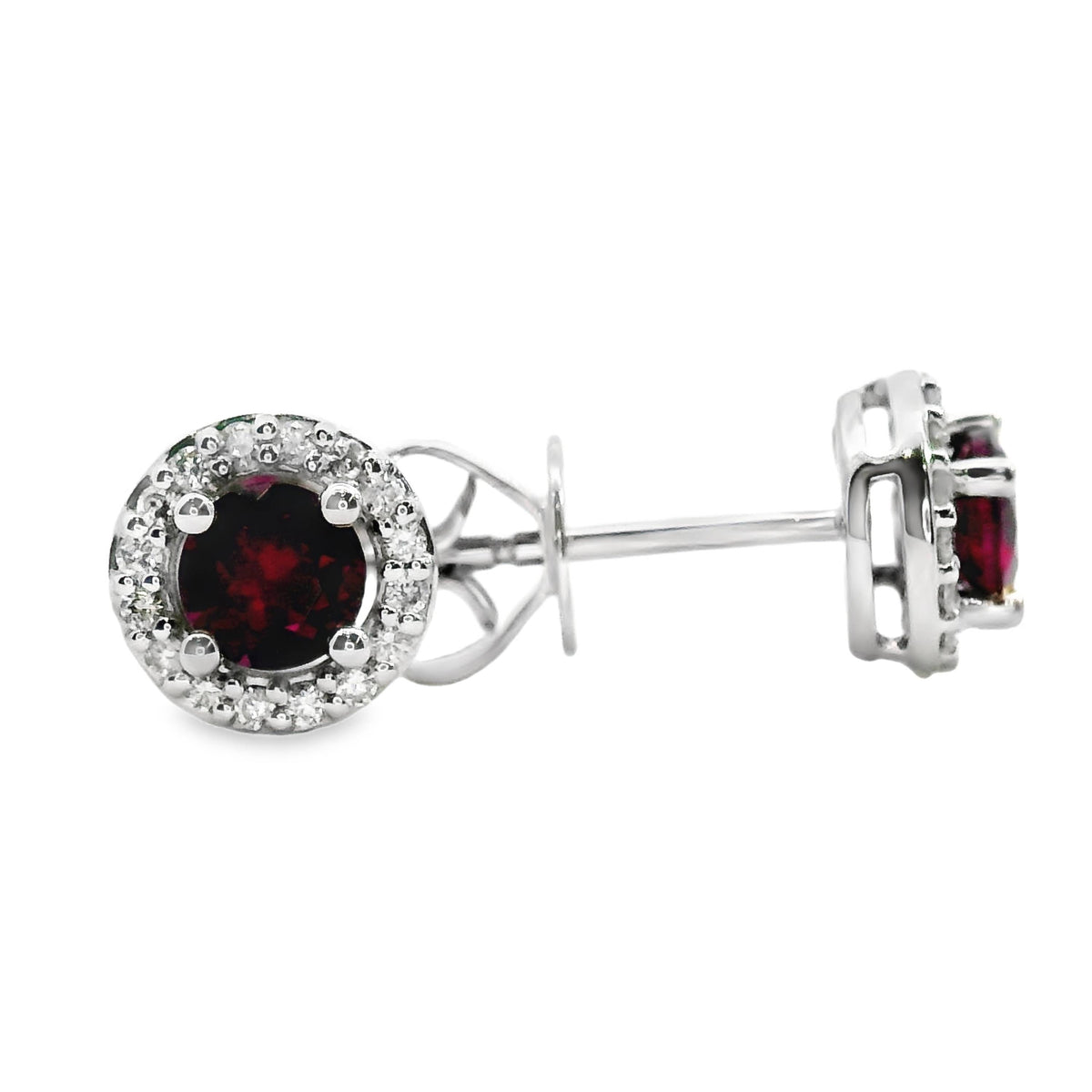9ct White Gold Rhodolite Garnet And Diamond Halo Set Stud Earrings