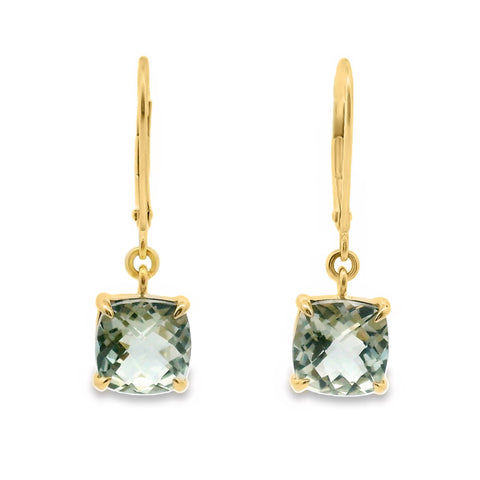 9ct Yellow Gold Green Amethyst Continental Hook Earrings