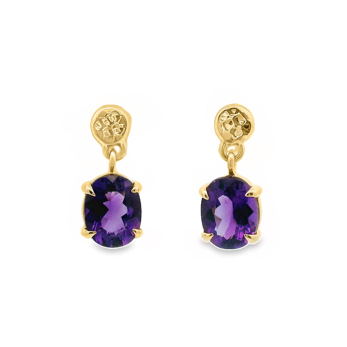 9ct Yellow Gold Amethyst Drop Stud Earrings