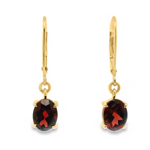 9ct Yellow Gold Garnet Continental Hook Earrings