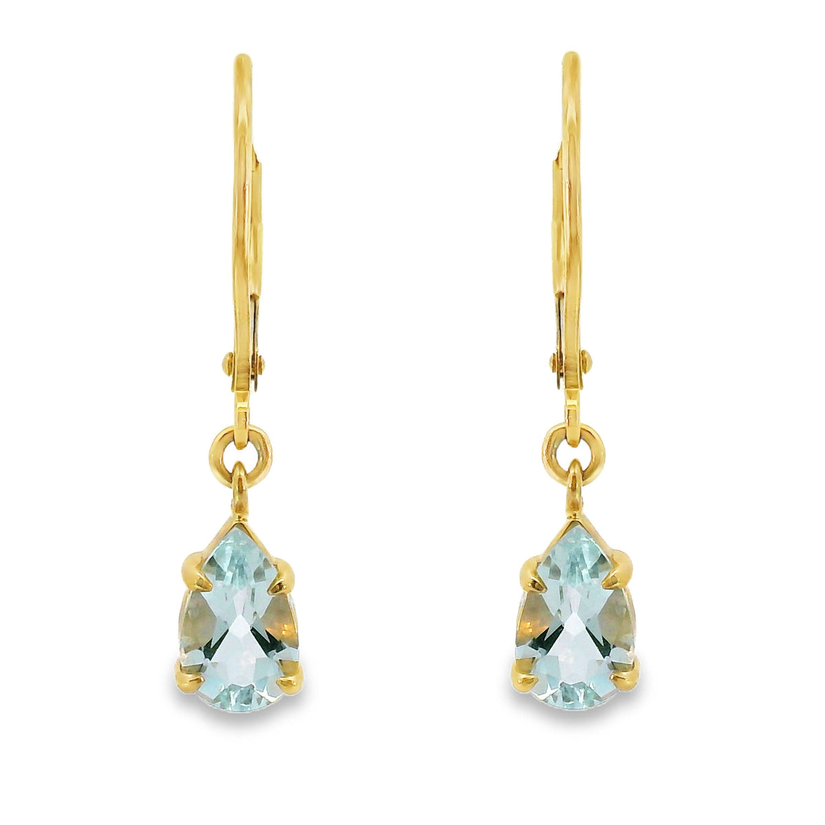 9ct Yellow Gold Aquamarine Continental Hook Earrings