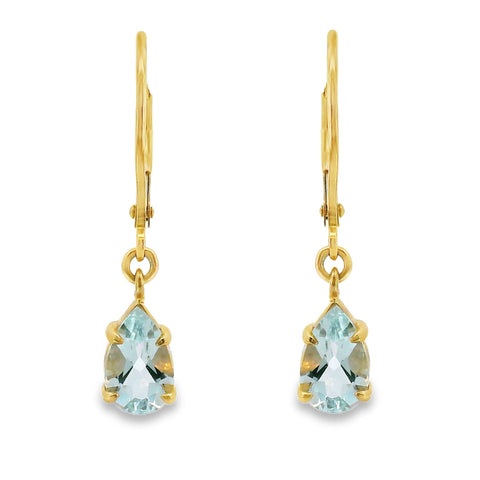 9ct Yellow Gold Aquamarine Continental Hook Earrings
