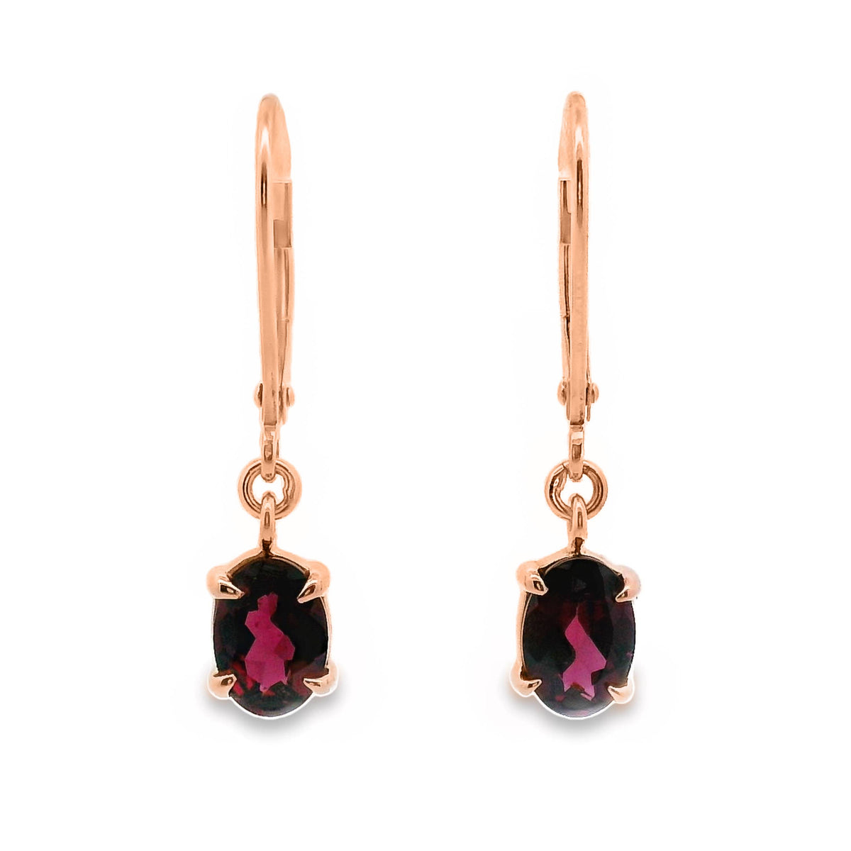 9ct Rose Gold Rhodolite Garnet Continental Hook Earrings