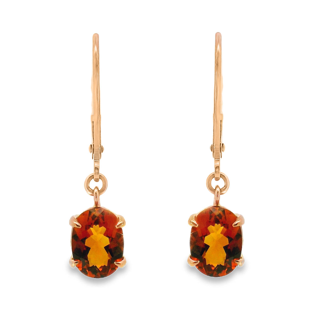 9ct Rose Gold Oval Citrine Continental Hook Earrings