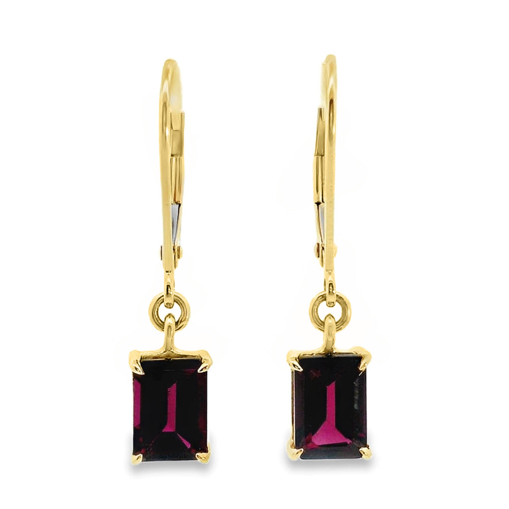 9ct Yellow Gold Rhodolite Garnet Continental Hook Earrings