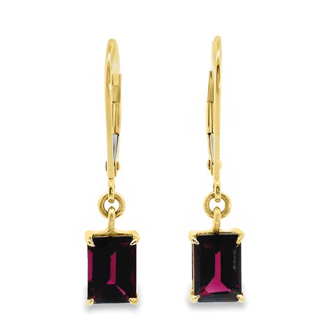 9ct Yellow Gold Rhodolite Garnet Continental Hook Earrings
