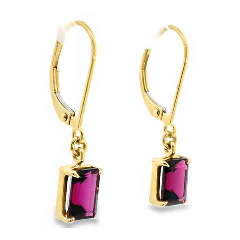 9ct Yellow Gold Rhodolite Garnet Continental Hook Earrings