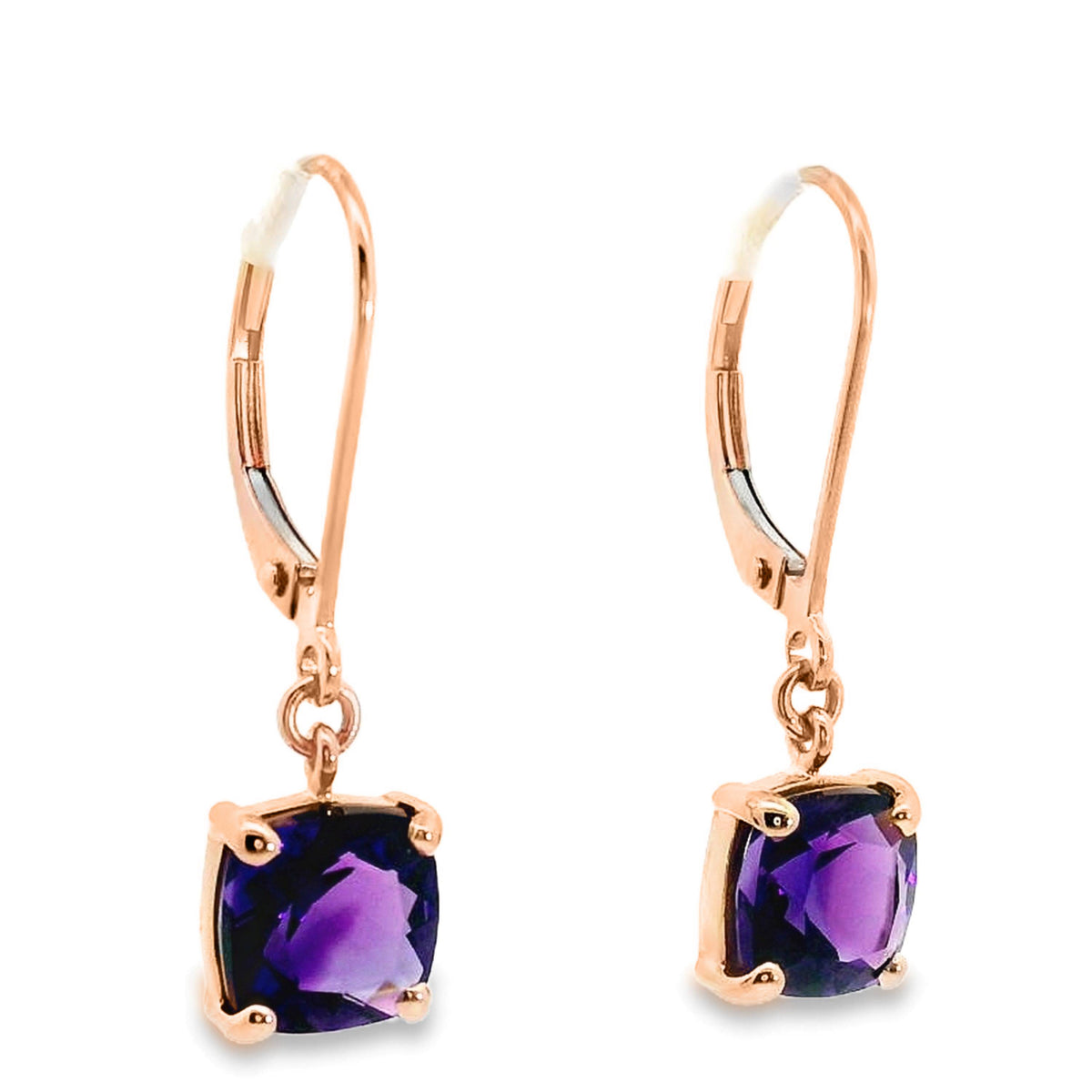 9ct Rose Gold Amethyst Continental Hook Earrings