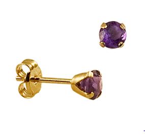 9ct Yellow Gold February Amethyst Claw Set Stud Earrings