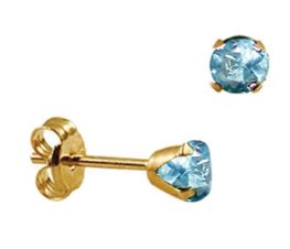 9ct Yellow Gold March Created Aquamarine Claw Set Stud Earrings