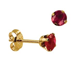 9ct Yellow Gold July Created Ruby Claw Set Stud Earrings