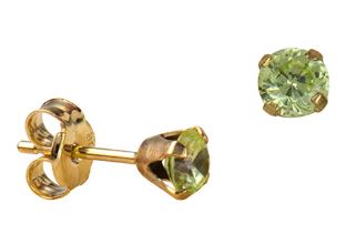 9ct Yellow Gold August Peridot Zirconia Claw Set Stud Earrings