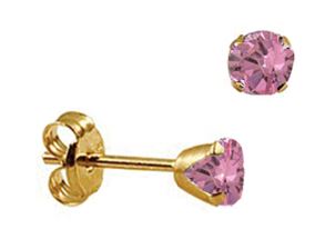 9ct Yellow Gold Claw Set October Pink CZ Stud Earrings