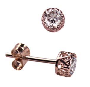 9ct Rose Gold Clear Zirconia Filigree Bezel Set Stud Earrings 4mm