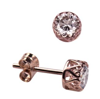 9ct Rose Gold Clear Zirconia Filigree Bezel Set Stud Earrings 5mm