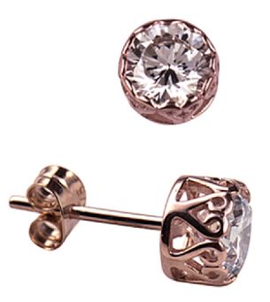 9ct Rose Gold Clear Zirconia Filigree Bezel Set Stud Earrings 6mm