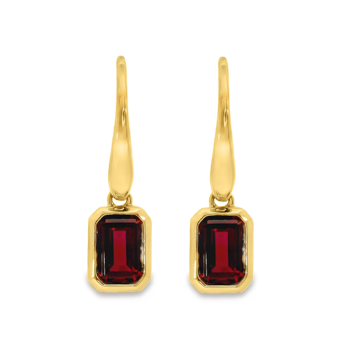 9ct Yellow Gold Lab Grown Ruby Bezel Set Hook Earrings