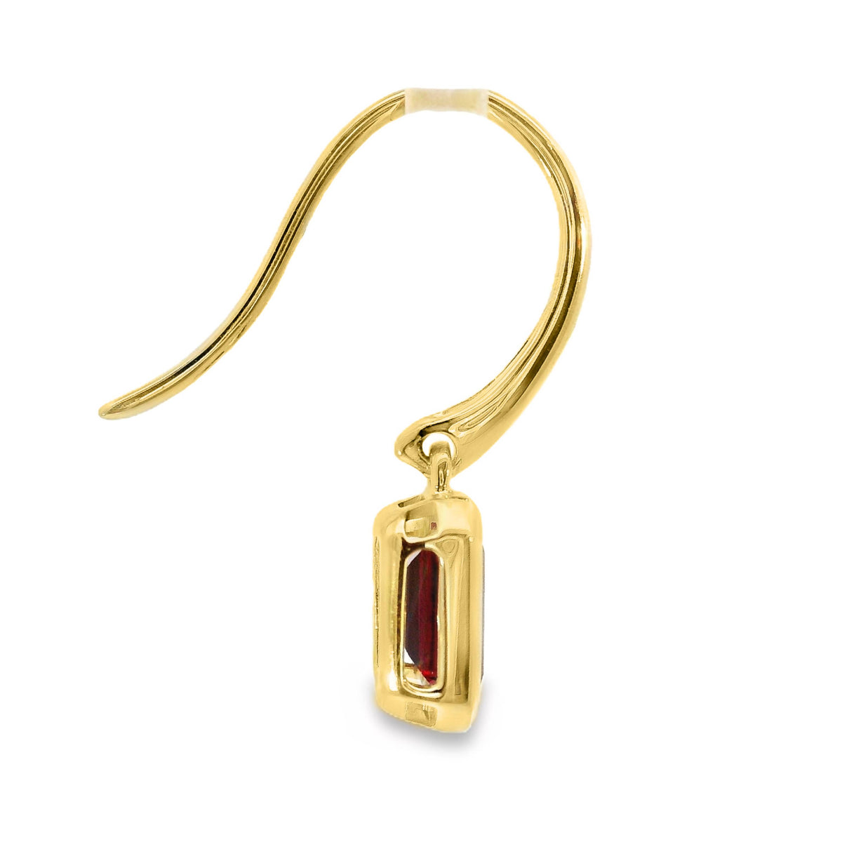 9ct Yellow Gold Lab Grown Ruby Bezel Set Hook Earrings