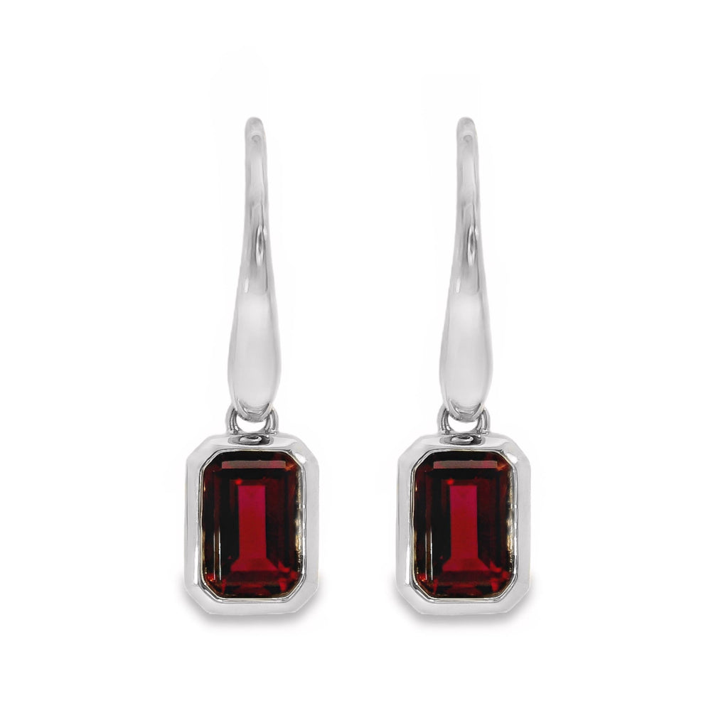 9ct White Gold Lab Grown Ruby Bezel Set Hook Earrings