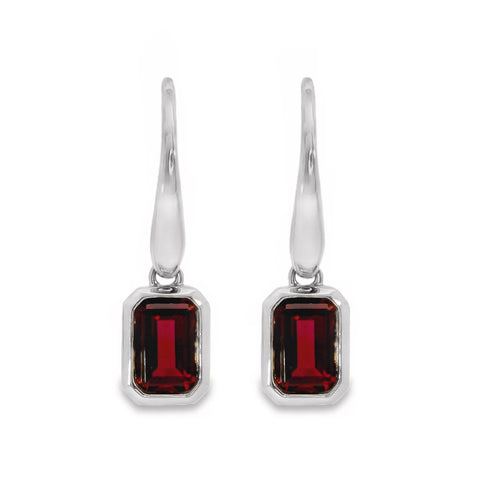 9ct White Gold Lab Grown Ruby Bezel Set Hook Earrings