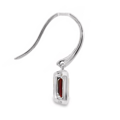 9ct White Gold Lab Grown Ruby Bezel Set Hook Earrings
