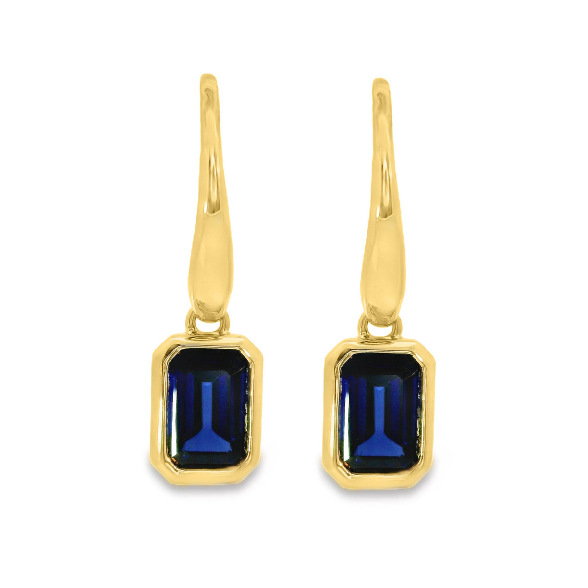 9ct Yellow Gold Lab Grown Sapphire Bezel Set Hook Earrings