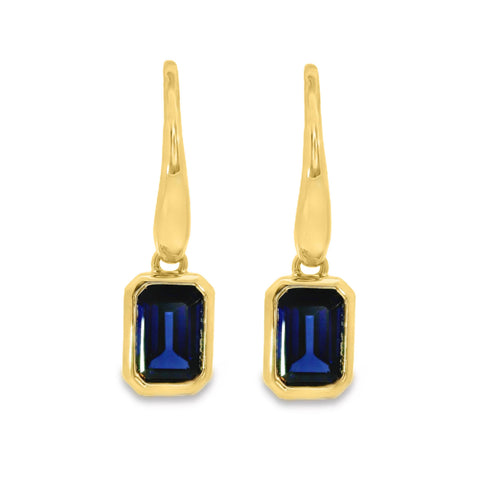 9ct Yellow Gold Lab Grown Sapphire Bezel Set Hook Earrings