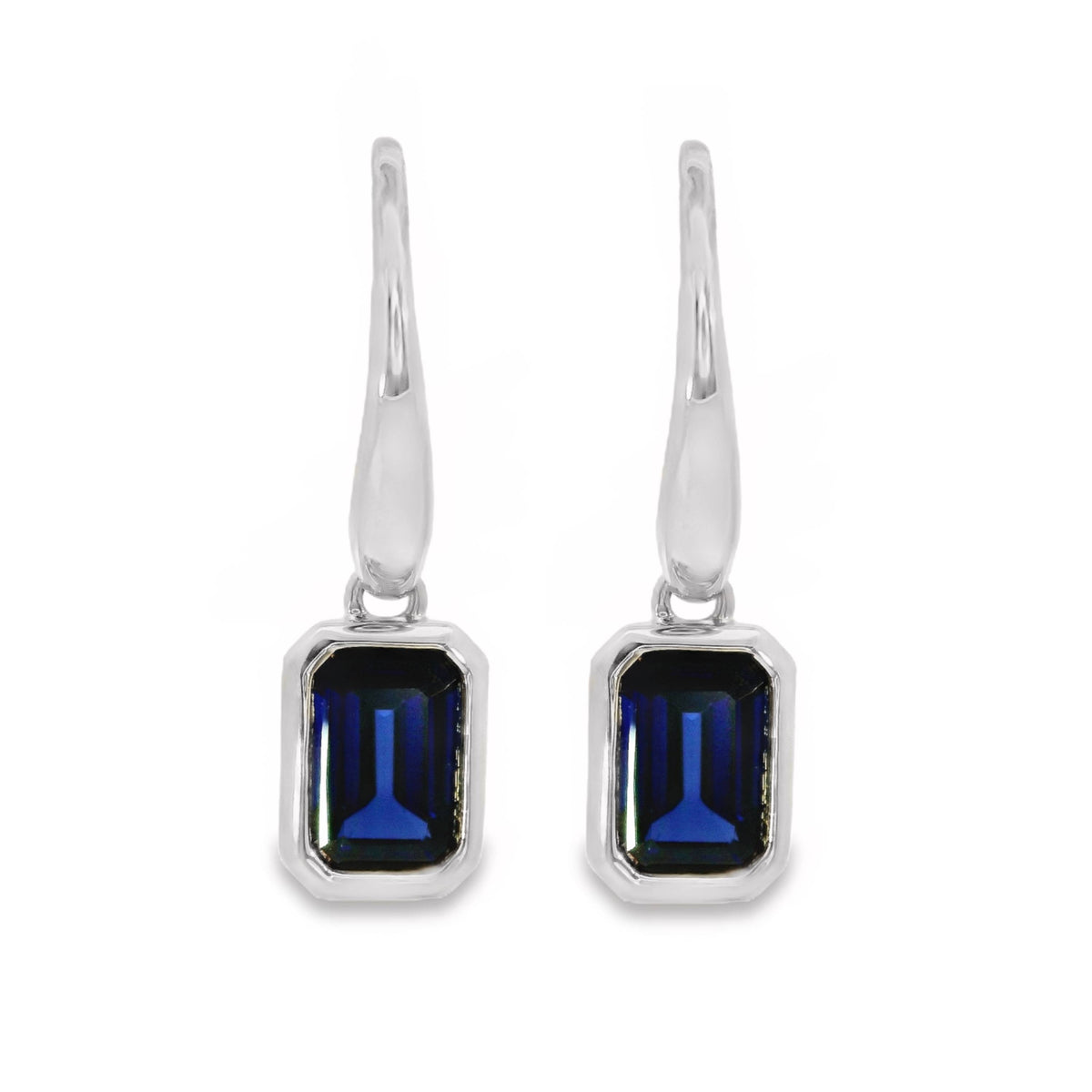 9ct White Gold Lab Grown Sapphire Bezel Set Hook Earrings