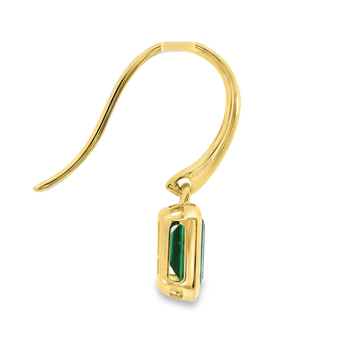 9ct Yellow Gold Lab Grown Emerald Bezel Set Hook Earrings