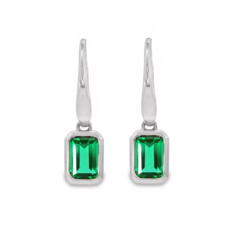 9ct White Gold Lab Grown Emerald Bezel Set Hook Earrings