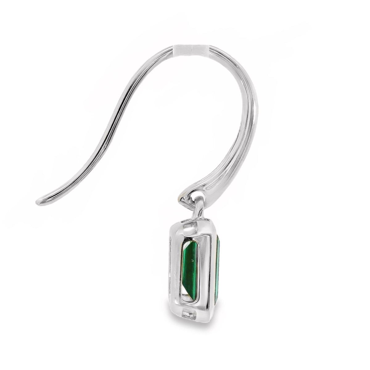 9ct White Gold Lab Grown Emerald Bezel Set Hook Earrings