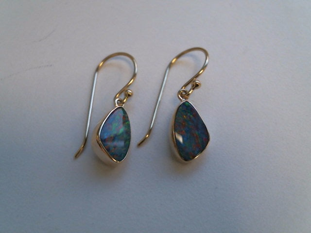 9ct YG Opal Doublet drop sheppard hook earrings