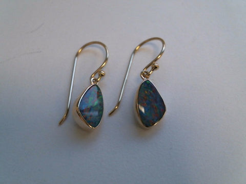 9ct YG Opal Doublet drop sheppard hook earrings