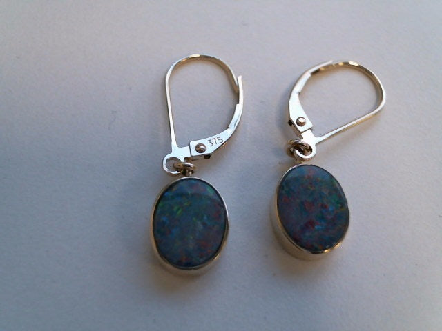 9ct YG Opal Doublet sheppard hook drop earrings