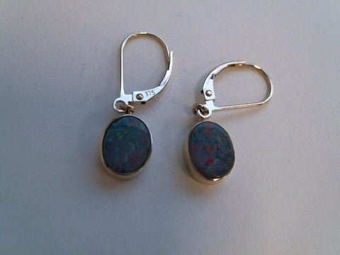 9ct YG Opal Doublet sheppard hook drop earrings