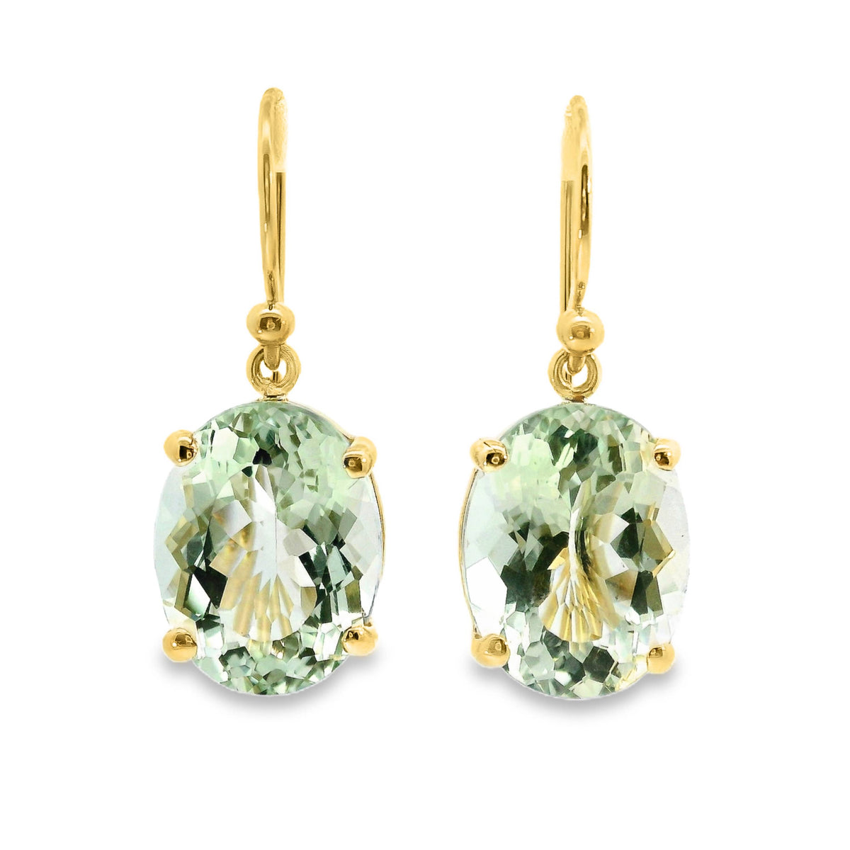 9ct Yellow Gold Green Amethyst Shepherd Hook Earrings