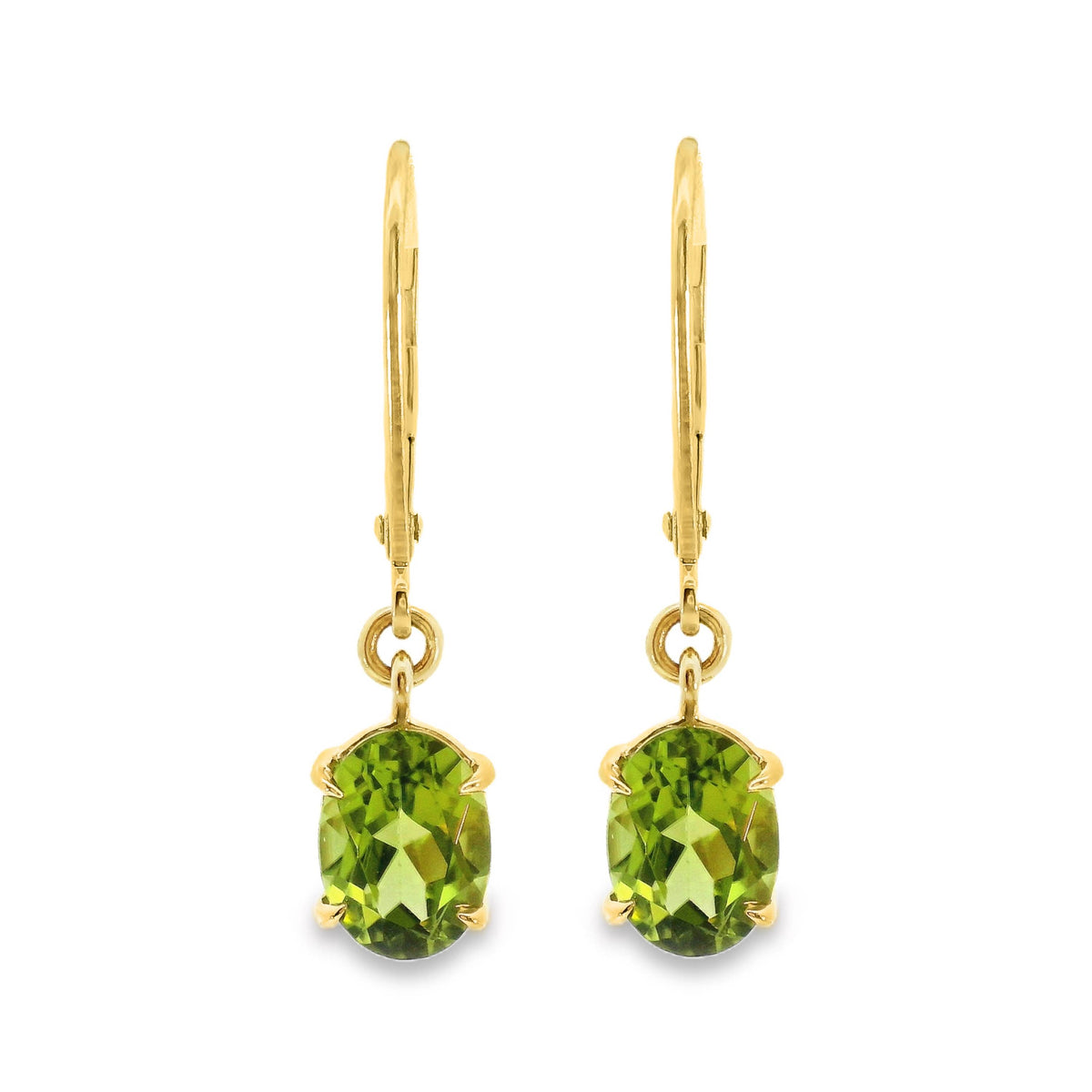 9ct Yellow Gold Peridot Claw Set Continental Hook Earrings