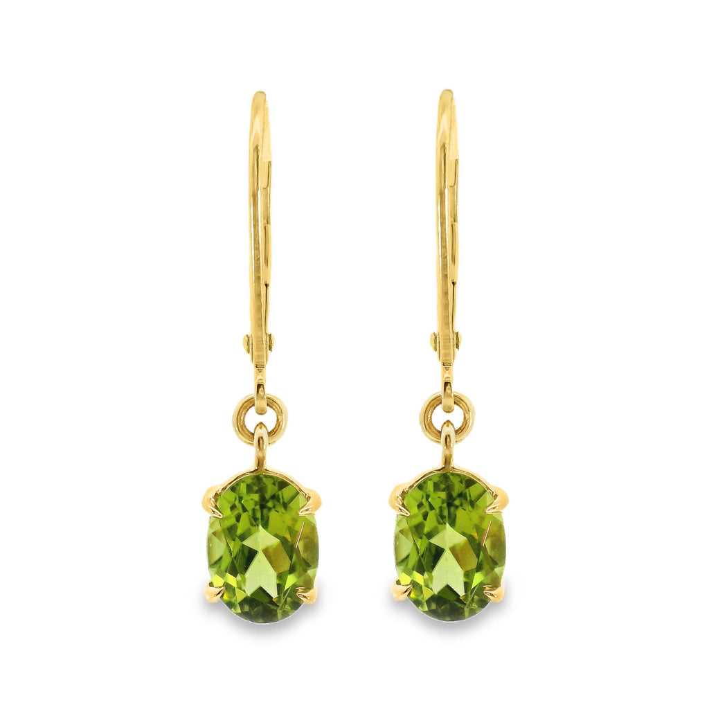 9ct Yellow Gold Peridot Claw Set Continental Hook Earrings