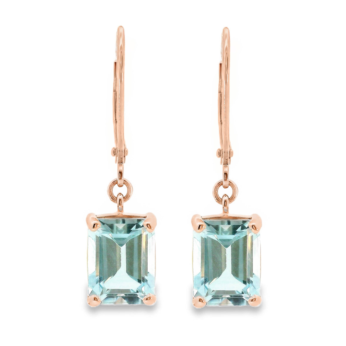 9ct Rose Gold Blue Topaz Claw Set Continental Hook Earrings